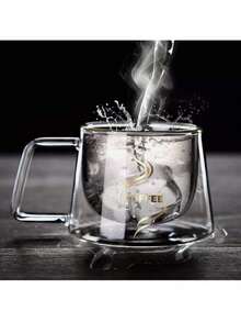 1-2-4pcs 200ml Double-Layer Glass Cup With Handle, Coffee Cup, With Gold Icon. Reusable Espresso Glass Cup, Tea Cup, Milk Cup. Ideal Birthday & Holiday Gift, Coffee Machine Accessory - Multicolor - View 8