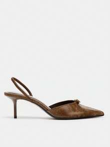 Women's Pointed Toe Buckle Design Fashionable High Heels For Daily Wear,Kitten Heels - Brown - View 3