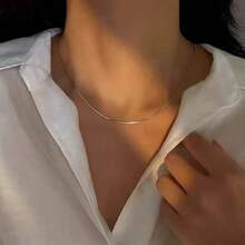 1 chiếc dây chuyền bạc hình rắn thanh lịch tối giản, dây chuyền choker bằng thép titan mỏng nhẹ, dây chuyền đa năng tinh tế. - Bạc - Xem 3