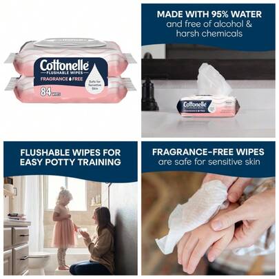 Flushable Wet Wipes For Adults Fragrance Free Soft Moist Towelettes 2 Packs 42 Count Each