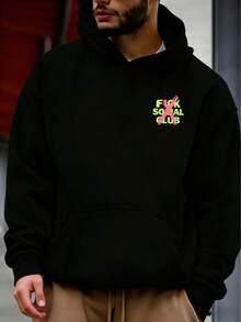 Fashion Front And Back ANTI Social CLUB Black And Pink Contrasting Graffiti Hooded Sweatshirt Street Style Pullover - màu đen - Xem 2