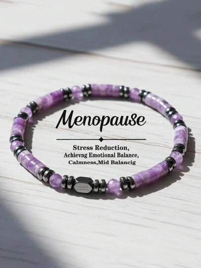 紫水晶串珠手链，专为更年期女性设计，有助于缓解压力，平衡情绪，优雅弹力绳材质，是母亲节的理想礼物。