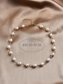 1条18K镀金天然淡水珍珠项链，送给女性的礼物，适合母亲节、情人节、生日、婚礼、订婚、新娘等场合。 - 白色 - 查看 4