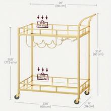 Edelstahl Barwagen mit 2 Spiegelfächern, Weinhaltern & Glasregal – Robuster Rollwagen für Home-Bar, Küche, Esszimmer, Partys – Leicht zu reinigende Oberfläche & platzsparendes Design, moderner Mobiler Getränkekarren, langlebige Konstruktion, Küchenorganizer - Goldfarben - Übersicht 4