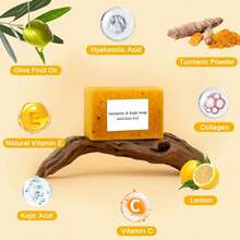 Turmeric Soap + African Net Sponge, Lemon Turmeric Kojic Soap Bar for Spots Remover, Organic Skin Care Soaps for Face and Body, Evens Skin Tone Exfoliator Deep Cleansing Moisturizing - por defecto - Ver 8