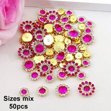 50 piezas/paquete, 8mm, 10mm, 12mm, 14mm, modelos mixtos, brillantes cristales de rhinestones con diseño de flor, base dorada, cristales de rhinestones brillantes adhesivos planos DIY para coser - multicolor - Ver 88