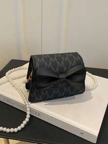 1pc Young Girl Casual Fashion Bow Quilted Pearl Chain Crossbody Bag, Suitable For Daily Use - 5011# - View 11