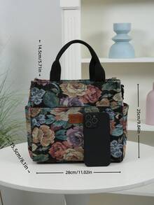 Sản phẩm mới, chất liệu vải jacquard dày dặn, họa tiết hoa, túi xách tay, túi đeo vai, túi đeo chéo, túi mua sắm tiện dụng cho công sở, trường học, hoạt động ngoài trời, du lịch, sử dụng hàng ngày. Có thêm dây đeo điều chỉnh được, dung tích lớn, nhiều ngăn. - màu đen - Xem 3