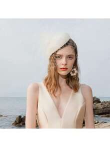 HIMESPORT 优雅米色白色黑色西纳梅头饰帽，带面纱，复古德比礼帽，适合正式教堂、鸡尾酒会、婚礼、新娘茶会等场合，女士适用。 - A - 查看 16