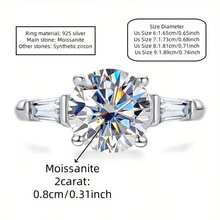 KAHOOT A Simple And Versatile 925 Sterling Silver 2-Carat Moissanite Men's And Women's Wedding Ring, Suitable For Wedding Parties, Banquets, Thanksgiving, Christmas, Valentine's Day, Halloween, Back-To-School Season, Wedding Season, Birthday, And Anniversary Gifts. - Silver - View 7