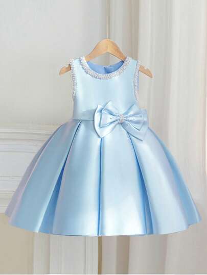 Young Girl Light Blue Sleeveless Princess Dress, Elegant Flower Girl Dress For Wedding, Suitable For Little Girls Birthday Party, Prom, Formal Occasion, Piano Recital