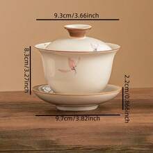 Hand-Painted Pink Orchid Gaiwan Scald-Proof Ceramic Tea Bowl, Chinese Style Kung Fu Tea Set Tea Ware