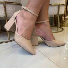 Pointed Toe Chunky Heel Women's Shoe Classic Elegant High Heel 027 SHOW SHOW - NAPA ALMOND - View 4