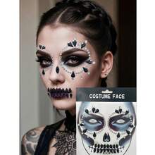 (1 Sheet) Black & White Diamond Face Stickers, Suitable For Carnival Parties, Masquerade Balls, Music Festivals, Halloween, Etc. These Shimmering Gem Eye Face Rhinestone Stickers Feature Round And Teardrop Arrangements, Are Waterproof And Durable, And Are Personalized Self-Adhesive Diamond Stickers. - Black and White - View 6