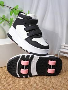 Chaussures à roulettes pour enfants avec 4 roues, roues amovibles, bande auto-agrippante, chaussures de patinage à roulettes, baskets mode et décontractées pour garçons et filles - Noir - Voir 2