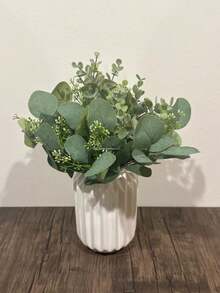 12pcs Artificial Eucalyptus Leaves Branches, Mixed Fake Eucalyptus Sprigs With Berries, Suitable For Flower Arranging, Wedding Bouquet Decor, Bouquets, Home Floral Decoration, Floral Arrangements, Faux Plants With White Seeds For Wreaths, Bouquets, Tabletop Decor, Garden Decor, Room Decor, Valentine's Day, Galentine's Day And More. - Green - View 9