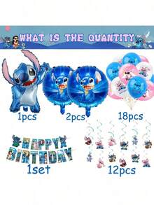 Bộ 48 món trang trí tiệc chủ đề Stitch mới, dây treo kéo rút và cờ treo trang trí - Nhiều màu - Xem 3