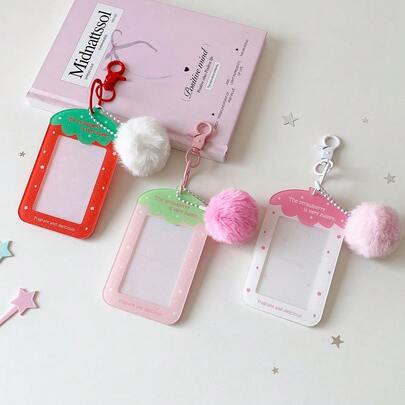 Bộ 1 thẻ nhỏ hình dâu tây hoạt hình trái tim dành cho bé gái, kích thước 3 inch, dùng để trưng bày thẻ, hình ngôi sao học sinh, mặt dây chuyền hình ngôi sao, thẻ cứng hình xe buýt, túi Kaka.