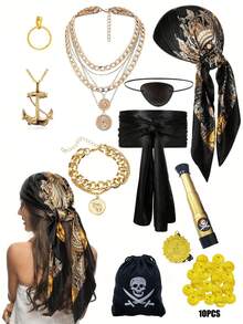 Bộ phụ kiện trang phục cướp biển 1/5/8/10 món dành cho nữ, trang phục cướp biển Giáng sinh, cướp biển Giáng sinh nữ, trang phục và phụ kiện hóa trang cướp biển cho tiệc Giáng sinh, khăn trùm đầu cướp biển, thắt lưng cướp biển, vòng cổ, miếng che mắt và bông tai cho hóa trang cướp biển, nhập vai, dạ hội, Halloween. - Nhiều màu - Xem 18