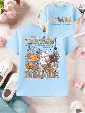  (Disney Licensed) This 100% Pure Cotton Children's Work Shirt Is Printed With Disney Cartoon Patterns, And Children Will Definitely Love It; This Casual Style Children's T-Shirt Features A Double-Sided Print Of Disney Cat Adventure Pattern. Suitable For Both Boys And Girls To Wear, Suitable For Daily Leisure And Outdoor Activities.