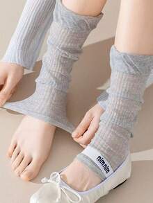 Spring/Autumn Women's Thin Vertical Striped Leg Warmers, Korean Style Simple Versatile Leg Warmers, Long Breathable Slouch Leg Warmers - Multicolor - View 3