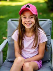 1顶儿童亮粉色棒球帽，A-Z 26字母图案卡车司机帽，青少年酷炫时尚百搭休闲遮阳帽，适合男孩女孩返校日常佩戴街头服饰 - 玫紅色 - 查看 5