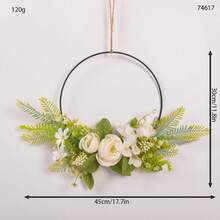 1 pieza Corona floral artificial, corona de aro floral de primavera/verano, corona circular de hierro con flores y hojas artificiales, decoración de bienvenida para pared, puerta, ventana, decoración del hogar, adorno colgante para boda - Multicolor - Ver 21