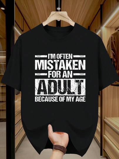 男士休闲时尚字母图案圆领短袖T恤，夏季