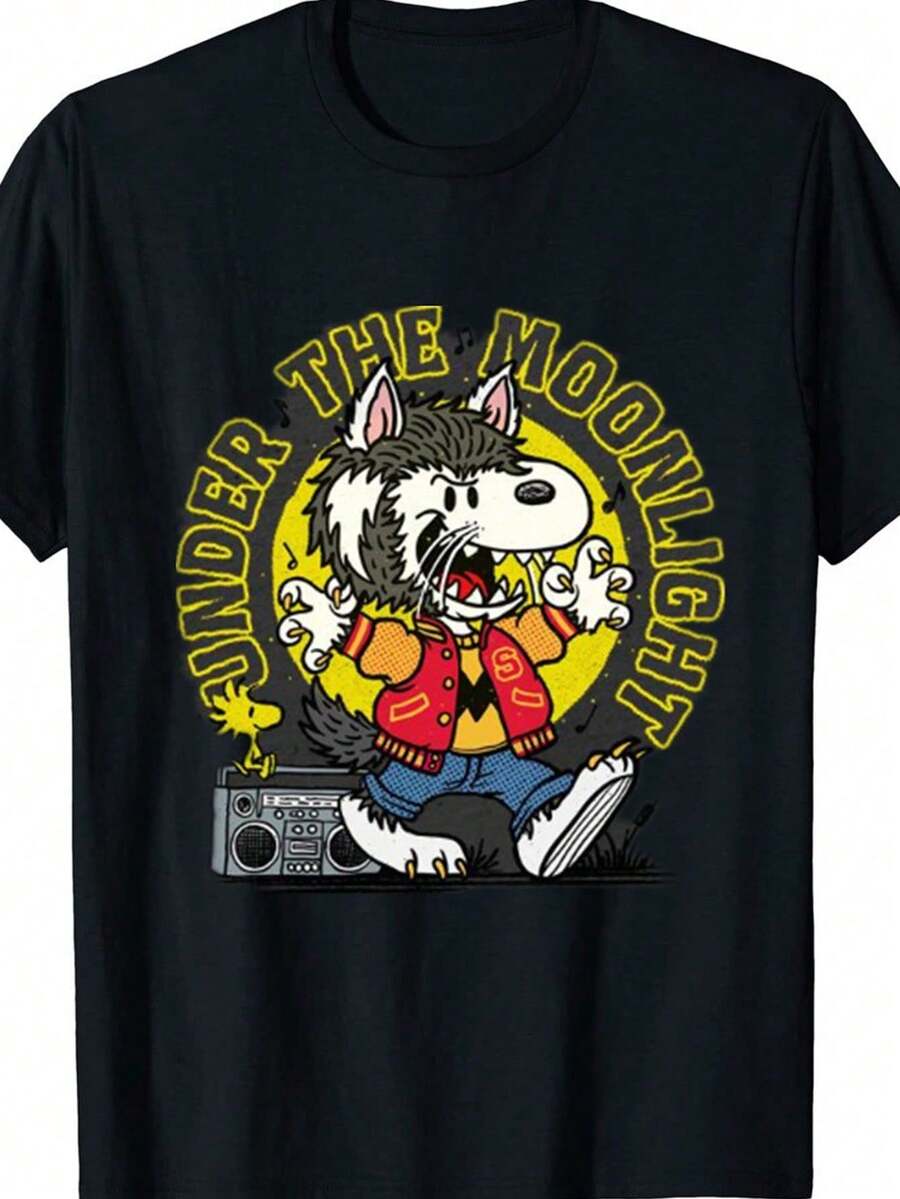 Camiseta estampada de manga corta y cuello redondo - Negro - Ver 1