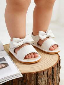 Toddler Girls' PU Leather Soft Leather Open Toe Flower Princess Flat Sandals, Summer - White - View 3