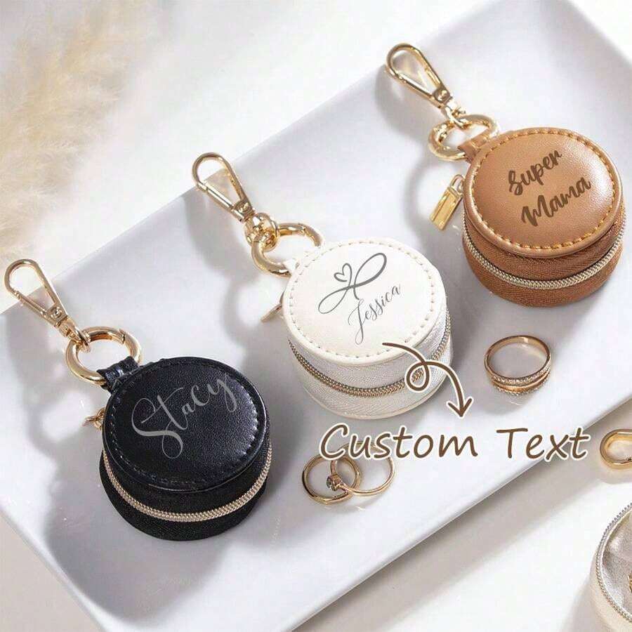 Personalized Mini Gym Ring Holder Travel Jewelry Box,Portable Ring/Earring Storage Box,Custom Gift,The First Gift Of 2025,AirTag Leather Keychain Holder, Customized Name Small Jewelry Box, Bridesmaid Gift, Wedding Gift Back To School - Nhiều màu - Xem 1