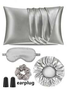 6PCS/SET . Sleep Set | Softer Pillowcase & Eyemask Set - Includes 1 Pillowcase, 1 Sleep Cap & 1Scrunchies For Women &1 Pack Eye Mask.2pcs Earplug - Multicolor - View 4