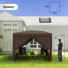 Pavilion Approximately 3 X 3 M, Water-Repellent, Robust, Foldable And Winter-Resistant, UV 50+ Protection, Foldable Party Tent, Garden Tent With 4 Side Panels, Storage Bag, Garden Pavilion For Camping, Garden Or Cafe. - 駝色 - 查看 3