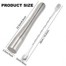 8.9-Inch Premium Stainless Steel Cocktail Muddler And 10.2-Inch Long-Handle Bar Mixing Spoon, Home Bar Tool Set, Bar Accessories Tools, Suitable For Mojito Juice Drink - Multicolor - View 3