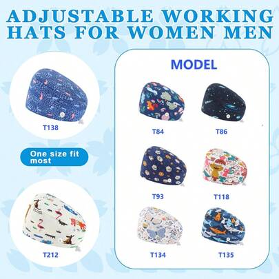 4-Season Adjustable Clip Design Nurse Cap/Surgical Cap | Fashionable Micro-Elastic Digital Print | Sweat-Absorbent & Quick-Drying, Snap Fastener | Hand Washable & Easy Care | Suitable For Medical, Beauty, Dental, Pet Use | Cute Animal Print Polyester (Polyester) Scrub Cap, Nurse Cap, Nursing Accessories, Women Surgical Cap, Long Hair Cap, Suitable For Birthday Party, All Seasons