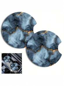 两套灰色大理石纹亚克力汽车杯垫 - 耐热亚克力材质，男女皆宜，是装饰汽车配件的理想之选，情人节礼物 | 耐热杯垫 - A - 查看 3