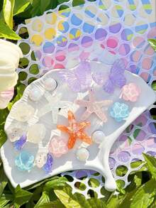 17pcs Detachable Multicolor Wave Pattern Butterfly, Starfish, Shell Shoe Decorations, Perfect For Back To School, Garden, Beach Shoes, Ideal Holiday Gift - Multicolor - View 1