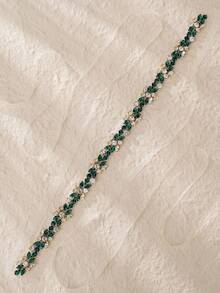 Emerald Green Rhinestone Dress Belt, Gold Crystal Leaf Vine Sash, Wedding Bridesmaid Waist Accessories - Multicolor - View 3