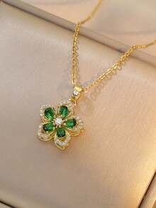 1pc Rotatable 5-Petal Flower 360° Rotating Pendant Necklace, Elegant Luxury Niche Design - Rotating Flowers - View 4