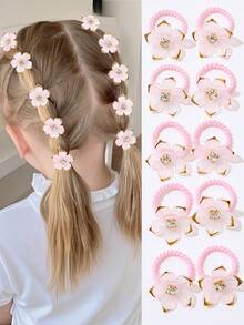 10pcs/Set Multicolor Cute Hair Scrunchies With Sequins And Faux Crystal Flower Decor, Sweet & Simple Hair Ties, Suitable Gift For Girls, Can Be Used For Daily Hairstyles