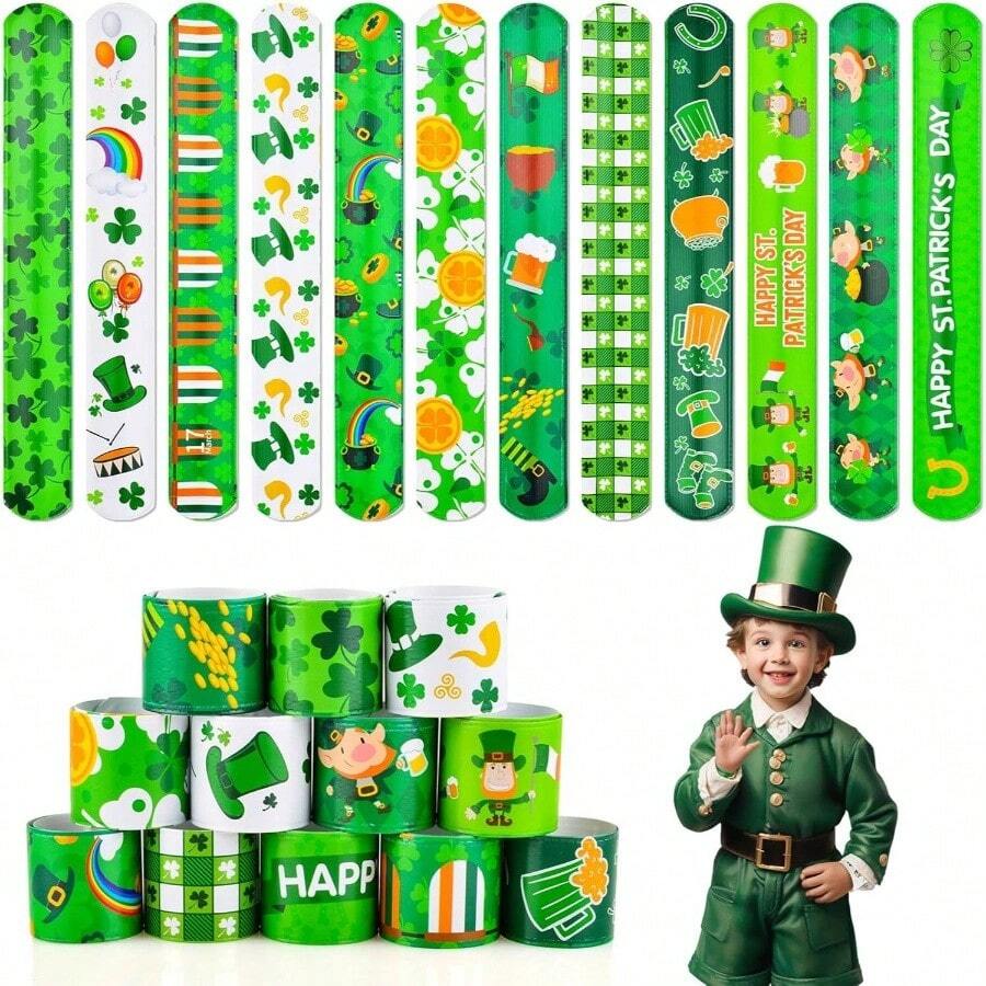 St Patricks Day Slap Bracelets Bulk Saint Patrick's Day Bracelets Shamrock Snap Bracelets St Pattys Day Party Favor Supplies Holiday Gifts Classroom Prizes Goodie Bag Stuffers - 24 - 查看 1