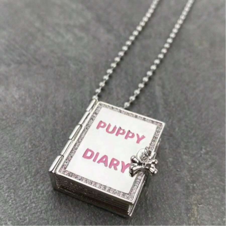 Puppy Diary Necklace With Openable Pendant Box, Fashionable & Cute Couple Sweater Chain Necklace - Multicolor - View 1