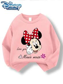 Officially Authorized By Disney, "Disney Minnie Mouse" Pattern, Girls' Round-Neck Hoodie, Comfortable Material, Bright Color, Suitable For Autumn And Winter, Outdoor Sports - 粉色 - 查看 2