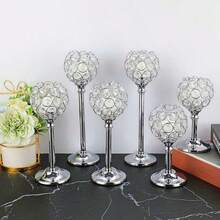 3-Pieces Elegant Crystal Candle Holders - Versatile, Silver Centerpiece Polished Finish For Wedding Decor, Table Centerpieces & Home Ambiance Halloween, Spooky, Autumn, Festival, Holiday , Winter, Holiday, Festival, Room Decor, Gifts Birthday Graduation - 銀色 - 查看 9