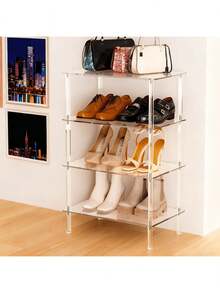 1pc Transparent Acrylic Shoe Rack - Ultra-Clear Modern Shoe Organizer For Small Spaces In Entryway, Closet, Mudroom; Slim, Lightweight, Clear Panels; Easy Assembly, Sturdy Supports; Keeps Shoes Neat, Accessible, Versatile For Flats, Sneakers, Boots; Minimalist, Space-Saving Design With Crystal-Transparent Finish