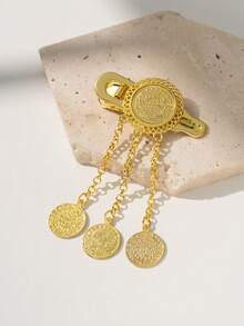 Herseygold 1pc Gold-Plated Turkish Coin Pendant Hair Clip, Kurdish Bride Headdress, Wedding & Festival Women Hair Accessory - Gold - View 6