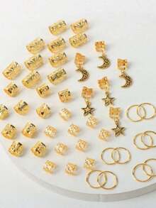 45件套女孩编织发饰套装，月亮和星星图案发夹，时尚独特的发饰 - 彩色 - 查看 4