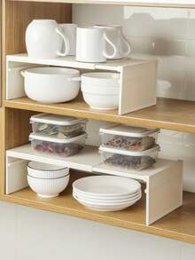 1 件装可伸缩厨房置物架 - 多层可调节置物架，可拆卸伸缩分层鞋架，适用于橱柜和台面，坚固的塑料置物架，可用于存放餐具、碗碟、锅具和调料，可放置于门下、床下、浴室、衣帽间，加厚可伸缩鞋架，厨房收纳和储物解决方案