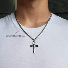 3D Ankh Necklace For Men,Egyptian Key Of Life Pendant Necklace,Twist Chain Ankh Jewelry,Protect Jewelry Gifts - Silver - View 3