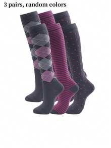 1/3/6双装女士压缩袜，可爱图案透气过膝袜，适合跑步、健身、跳绳、健身房运动 - 彩色 - 查看 4